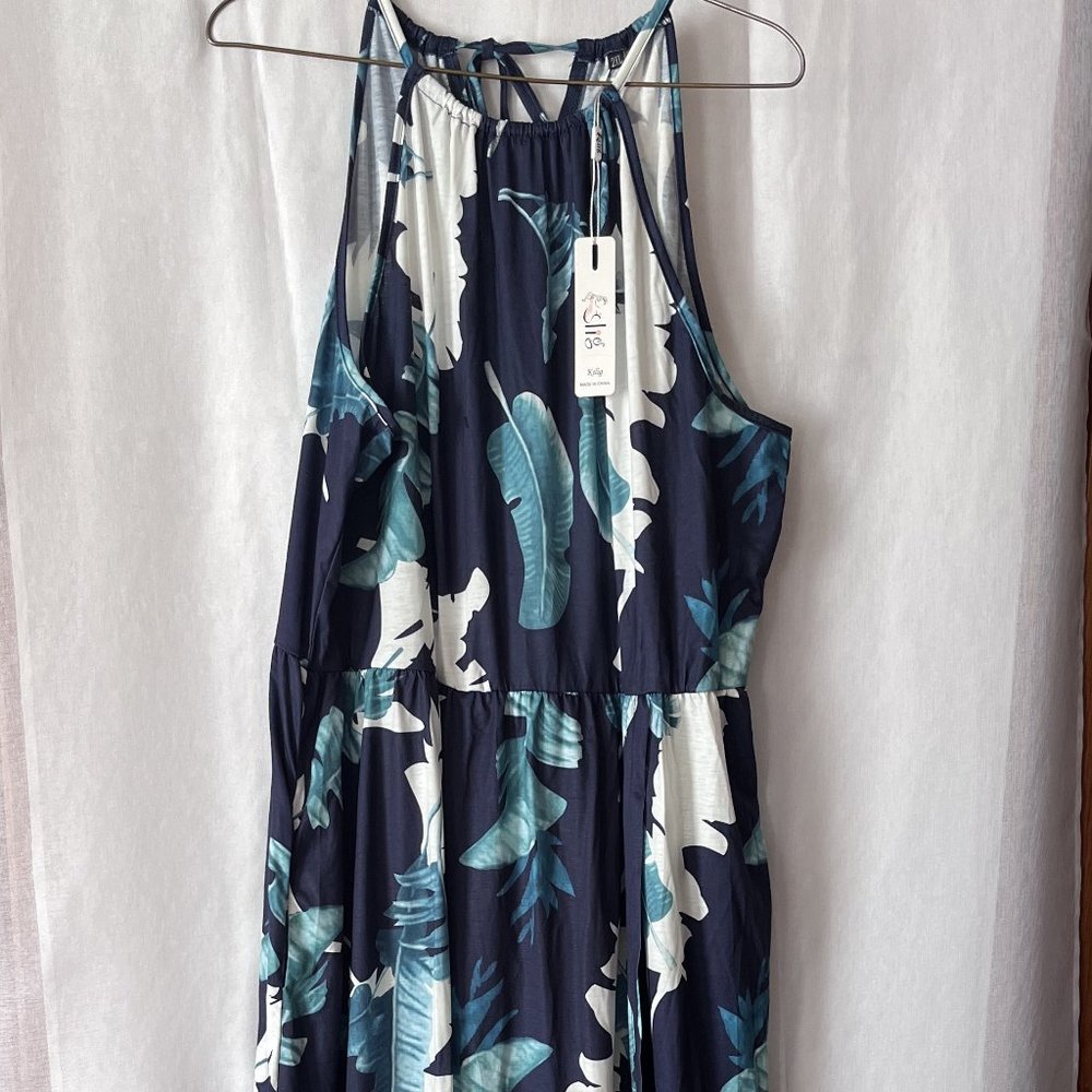 Boho Blue Floral Maxi Dresses Long Summer Dress 2X Womens Dress Summer Dresses